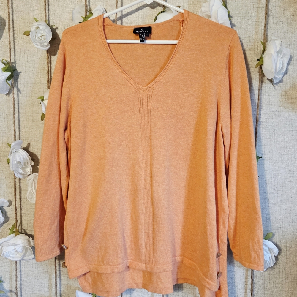 MARBLE Orange V-Neck Blouse